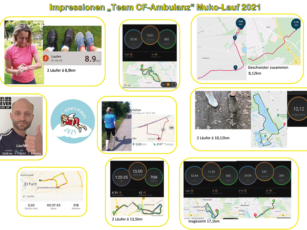 Fotocollage mit Fotos und gelaufenen Strecken von neun Läuferinnen und Läufern
