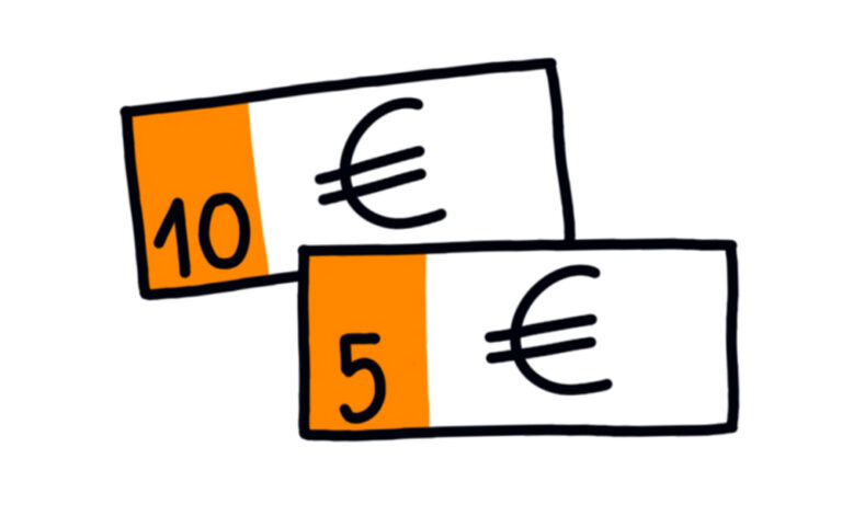 Zeichnung; ein 10-Euro-Schein und ein 5-Euro-Schein