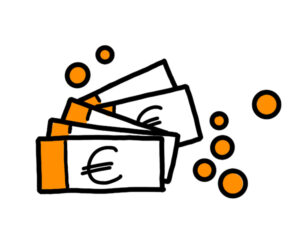 Zeichnung: Geldscheine und Münzen